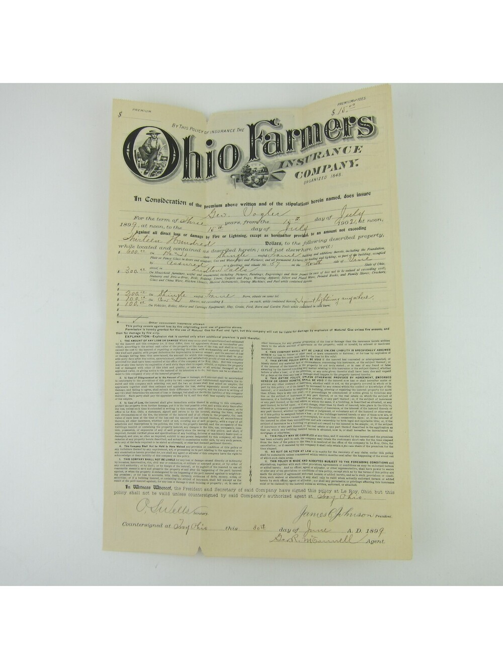 1902 Ohio Farmers Insurance Policy Le Roy Scott R162, R163, R164, R166 Tax Stamp - Picture 7 of 13